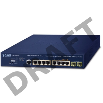 Коммутатор PLANET GS-4210-8HP2S IPv6/IPv4,2-Port 10/100/1000T 802.3bt 95W PoE + 6-Port 10/100/1000T 802.3at PoE + 2-Port 100/1000X SFP Managed Switch(240W PoE Budget, 250m Extend mode, supports ERPS Ring, CloudViewer app, MQTT and cybersecurity features, 