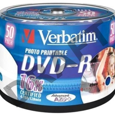 Диск DVD-R Verbatim 4.7Gb 16x Cake Box (50шт) Printable (43533)