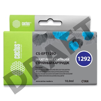Картридж струйный Cactus CS-EPT1292 голубой для Epson Stylus Office B42/BX305/BX305F (10ml)