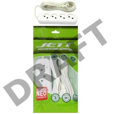 Удлинитель ДЖЕТТ РС-4 без з/м, 4р*3м ( провод ПВС 2х0,75 ) (35шт) 155-403    