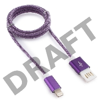 Кабель Gembird USB 2.0 Cablexpert CCB-ApUSBp1m, AM/Lightning 8P, 1м, армированная оплетка, разъемы фиолетовый металлик, блистер