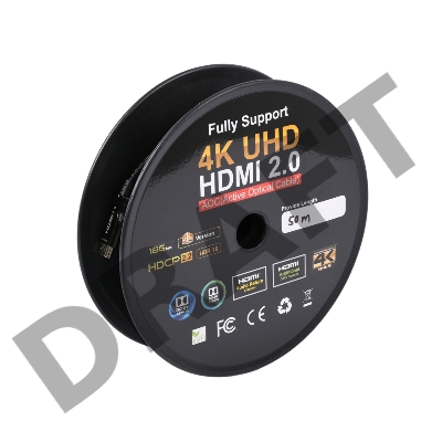 Активный оптический кабель HDMI Cablexpert, 50м, v2.0, 19M/19M, AOC Premium Series, позол.разъемы, экран, коробка