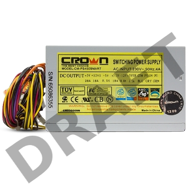 Блок питания CROWN CM-PS450W smart   (20+4in, 120mm FAN, SATA*2, PATA(big Molex)*4, FDD*1, 4+4pin, Lines 1x12V OEM