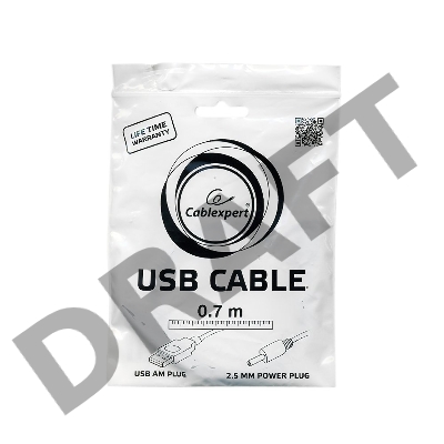Кабель Gembird/Cablexpert CC-USB-AMP25-0.7M  AM/DC 2,5мм 5V 2A (для планшетов Android), 0.7м, экран, черный, пакет 