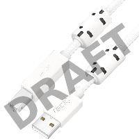 Кабель GCR Premium 1.5m USB 2.0, AM/BM, белый нейлон, ферритовые кольца, 28/24 AWG, экран, армированный, морозостойкий