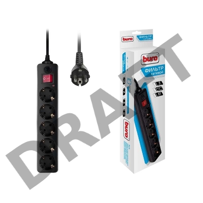 Сетевой фильтр Buro 500SH-5-B 5м (5 розеток) черный (коробка)