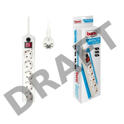 Сетевой фильтр BURO Сетевой фильтр, 5 розеток, 3 метра, (500SH-3-W), белый {992290}