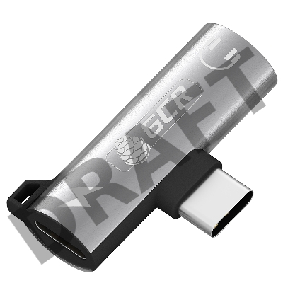 Переходник GCR USB Type C > 3.5mm mini jack + TypeC с отверстием для шнура, серебряный, GCR-53493