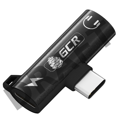 Переходник GCR USB Type C > 3.5mm mini jack + TypeC с отверстием для шнура, черный, GCR-53598