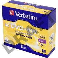 Диск DVD+RW Verbatim 4.7Gb 4x Jewel case (5шт) (43229)