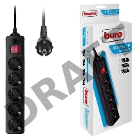 Сетевые фильтры BURO Сетевой фильтр, 5 розеток, 10 метров, (500SH-10-B), черный {992303}