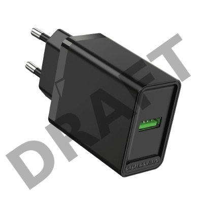 Сетевое зарядное устройство Vention на 1 порт USB A QC 3.0 2.4A  Черный