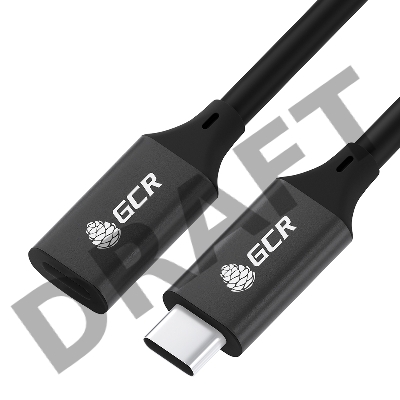 Удлинитель GCR USB 3.1 Type C-С, 0.5m черный, 100W/20V/5A, M/F, TPE, AL сase черный, экран, армированный, GCR-54075