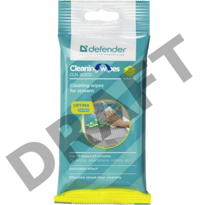 Чистящие салфетки Defender CLN 30202 ECO для экранов всех типов / мягкая упаковка / 20 шт / Россия.