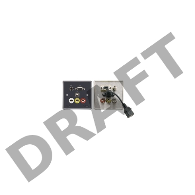 Настеннная панель Kramer Electronics WAV-6UBA/EU/GB(G) с проходными разъемами для VGA (розетки HD-15), USB (розетки А-А), композитного видео (розетки RCA) и стерео аудио (розетки RCA + 3,5-мм розетки). Цвет серый.