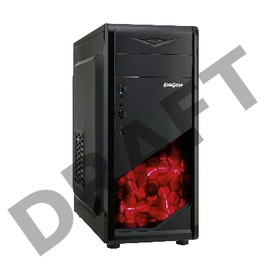 Корпус Exegate EX281257RUS Miditower ExeGate EVO-8207 Black-Red light, ATX, <700NPX>,  1*USB+1*USB3.0, HD Audio
