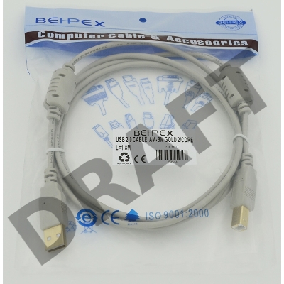 Кабель USB 2.0 Gold 2/Core Am-Bm /Экран 2x ферритовых фильтра 1.8м