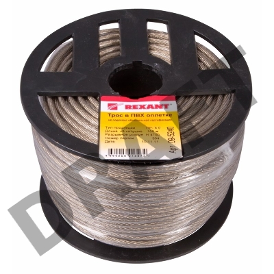 Трос стальной REXANT в ПВХ изоляции d=4.0 мм, катушка 100 метров 09-5240