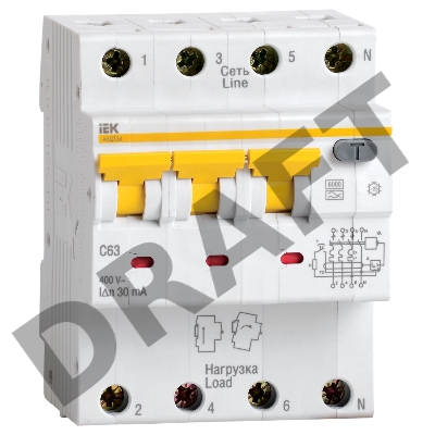 Выключатель автоматический дифференциального тока 4п (3P+N) C 10А 30мА тип A 6кА АВДТ-34 ИЭК MAD22-6-010-C-30