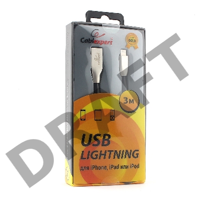 Кабель Cablexpert для Apple CC-G-APUSB01Bk-3M, AM/Lightning, серия Gold, длина 3м, черный, блистер