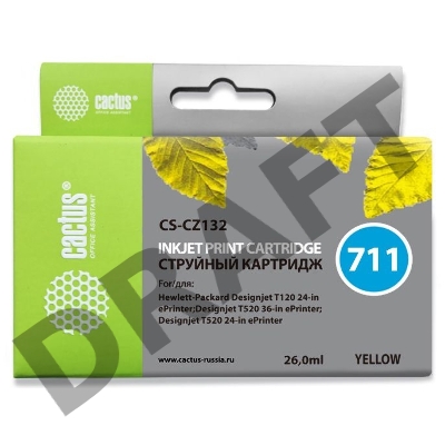 Картридж струйный Cactus CS-CZ132 (№711) желтый для HP DesignJet T120/T520 (26мл)