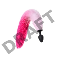 Анальная втулка с бело-розовым хвостом POPO Pleasure by TOYFA, M, силикон, черная, 45 см, Ø 2,5 см