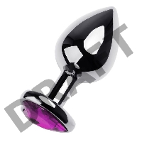 Анальная втулка Штучки-Дрючки, металл, серебряная, с фиолетовым кристаллом, 8 см, Ø 3 см, 165 г