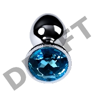 Анальная втулка Metal by TOYFA, металл, серебряная, с голубым кристаллом, 7 см, Ø 2,8 см, 50 г