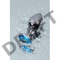 Анальная втулка Metal by TOYFA, металл, серебряная, с голубым кристаллом, 7 см, Ø 2,8 см, 50 г