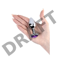 Анальная втулка Штучки-Дрючки, металл, серебряная, с фиолетовым кристаллом, 8 см, Ø 3 см, 165 г