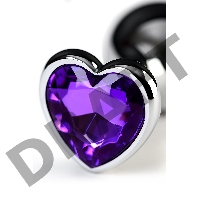 Анальная втулка Штучки-Дрючки, металл, серебряная, с фиолетовым кристаллом, 8 см, Ø 3 см, 165 г