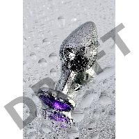 Анальная втулка Штучки-Дрючки, металл, серебряная, с фиолетовым кристаллом, 8 см, Ø 3 см, 165 г