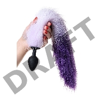 Анальная втулка с бело-фиолетовым хвостом POPO Pleasure by TOYFA, M, силикон, черная, 45 см, Ø 3,3 с