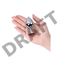 Анальная втулка Metal by TOYFA, металл, серебряная, с красным кристаллом, 7 см, Ø 2,7 см, 50 г