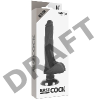 Черный вибратор на присоске Basecock Realistic Vibrator 2in1 - 18,5 см.