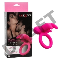 Розовое перезаряжаемое кольцо Silicone Rechargeable Triple Clit Flicker