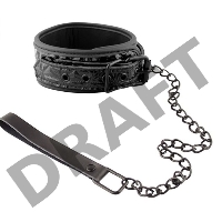 Чёрный кожаный ошейник с поводком Collar With Leash 