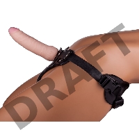 Черный пояс-трусики с двумя телесными насадками Soft-Dolli - 15,7 и 10 см.
