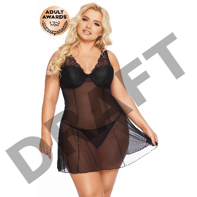 Комбинация и стринги SoftLine Collection Berta, черный, XXXL