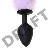 Анальная втулка с бело-фиолетовым хвостом POPO Pleasure by TOYFA, M, силикон, черная, 45 см, Ø 3,3 с