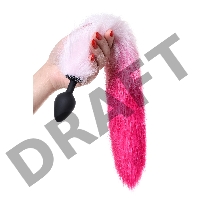 Анальная втулка с бело-розовым хвостом POPO Pleasure by TOYFA, M, силикон, черная, 45 см, Ø 2,5 см