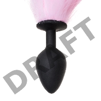 Анальная втулка с бело-розовым хвостом POPO Pleasure by TOYFA, M, силикон, черная, 45 см, Ø 2,5 см