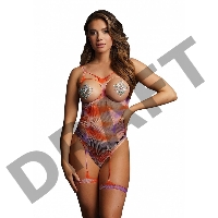 Боди с гартерами и наклейками на грудь Open-cup Strappy Teddy & Dazzling Sticker