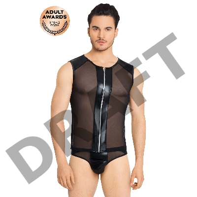 Костюм-сетка на замочке мужской SoftLine Collection (майка, трусы), черный, M/L