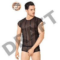 Костюм-сетка с полосками мужской SoftLine Collection (майка, шорты), черный, XL