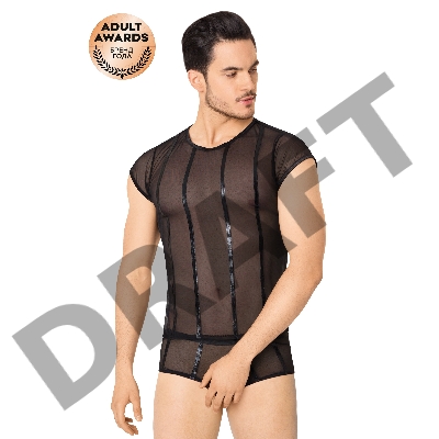 Костюм-сетка с полосками мужской SoftLine Collection (майка, шорты), черный, XL
