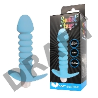Голубая анальная вибровтулка-елочка с ограничителем - 11,5 см.