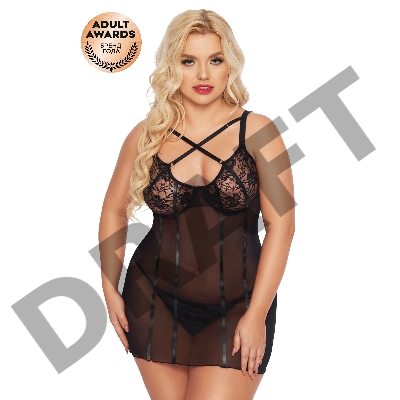 Ночная сорочка и стринги SoftLine Collection Cornelia, черный, XXL