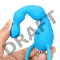 Голубой силиконовый анальный вибростимулятор с ограничителем - 17,5 см.