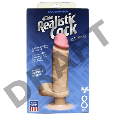 Вибромассажер реалистик 8 с мошонкой на присоске The Realistic Cock UR3 Vibrating 8” - White